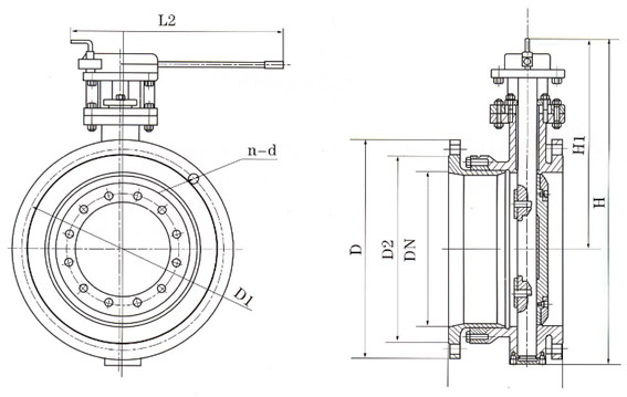 手動法蘭式伸縮蝶閥結構示意圖 手動法蘭式伸縮蝶閥結構示意圖